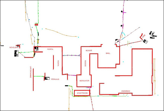 Overzichtsplan van de ondergrondse kabels en leidingen.